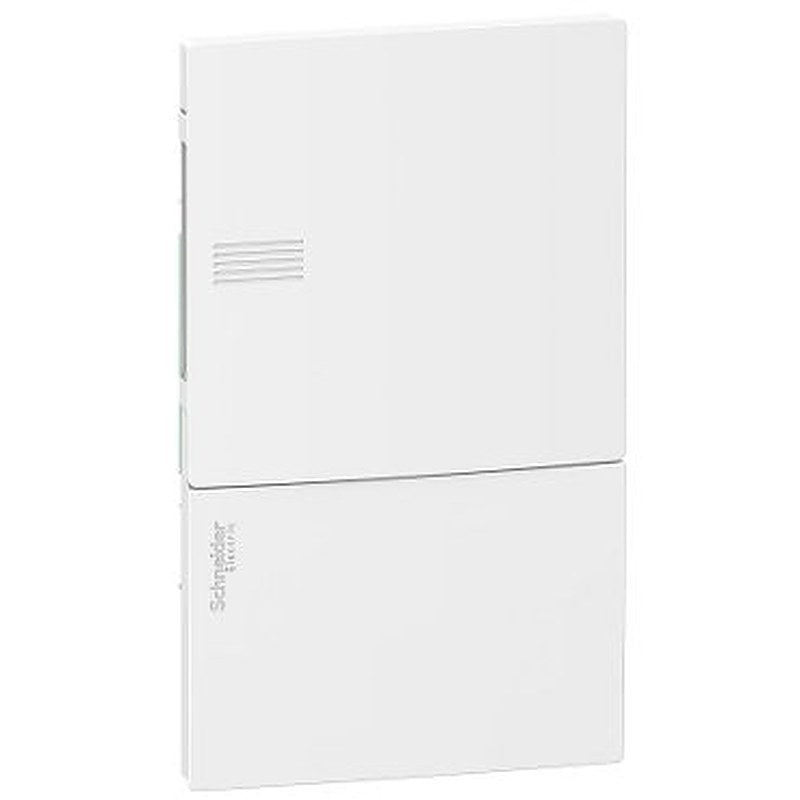 Enclosure, Resi9 MP, flush mounting, 1 row of 4 modules, IP40, white door, 1 earth + 1 neutral terminal blocks (Enclosure Resi9 MP) is a Schneider Electric product. Designed for reliable performance and long service life. Available across Iraq — contact us for pricing and delivery options.