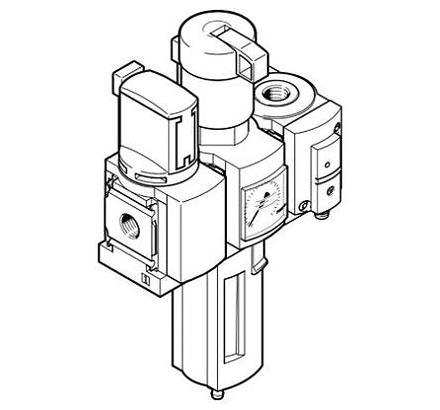 Festo FRL Assembly, Manual Drain, 40 μm Filtration Size Integrated Pressure Gauge