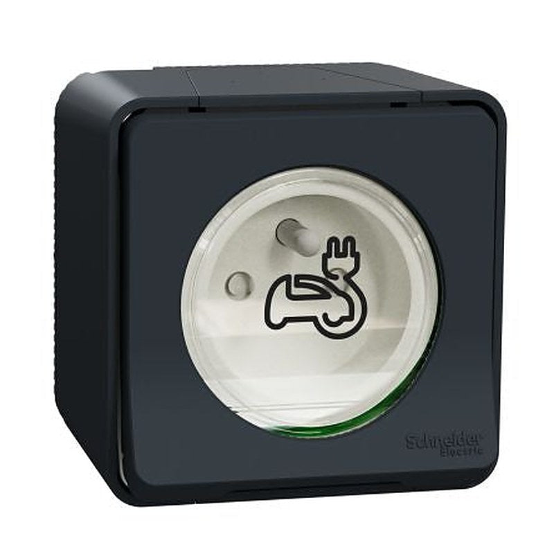 Schneider Electric Mureva Styl Grey 1 Gang EV Charging Socket, 16A Indoor & Outdoor, French 2P
