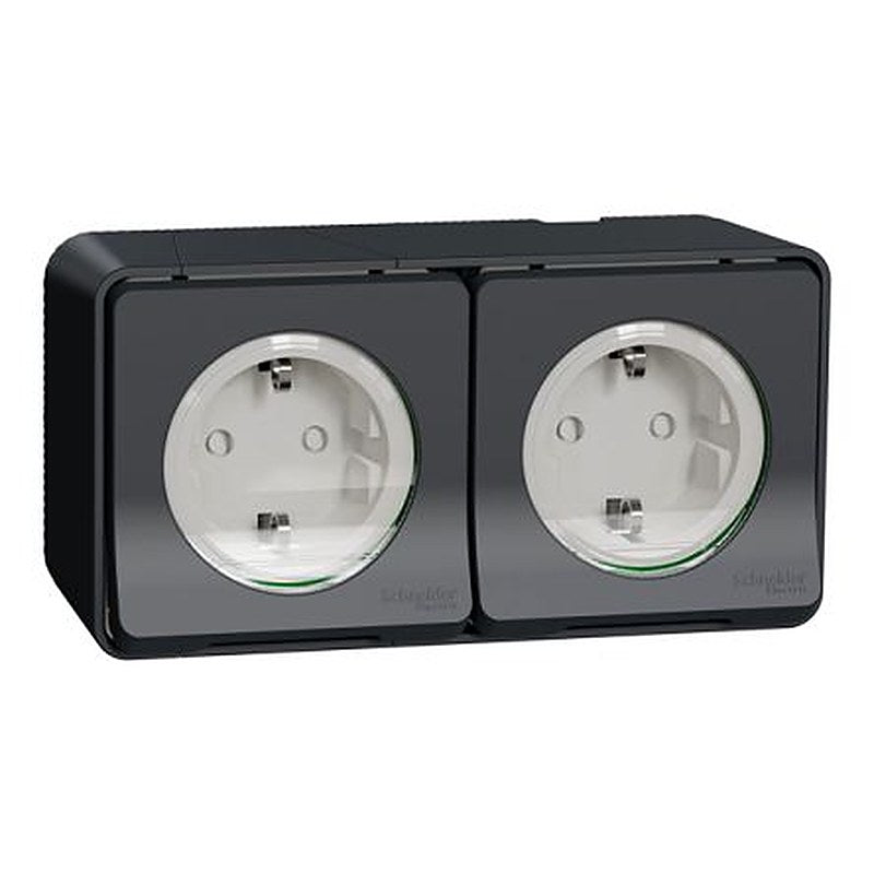 Schneider Electric Mureva Styl White, Black Plug Socket, 16A Indoor & Outdoor