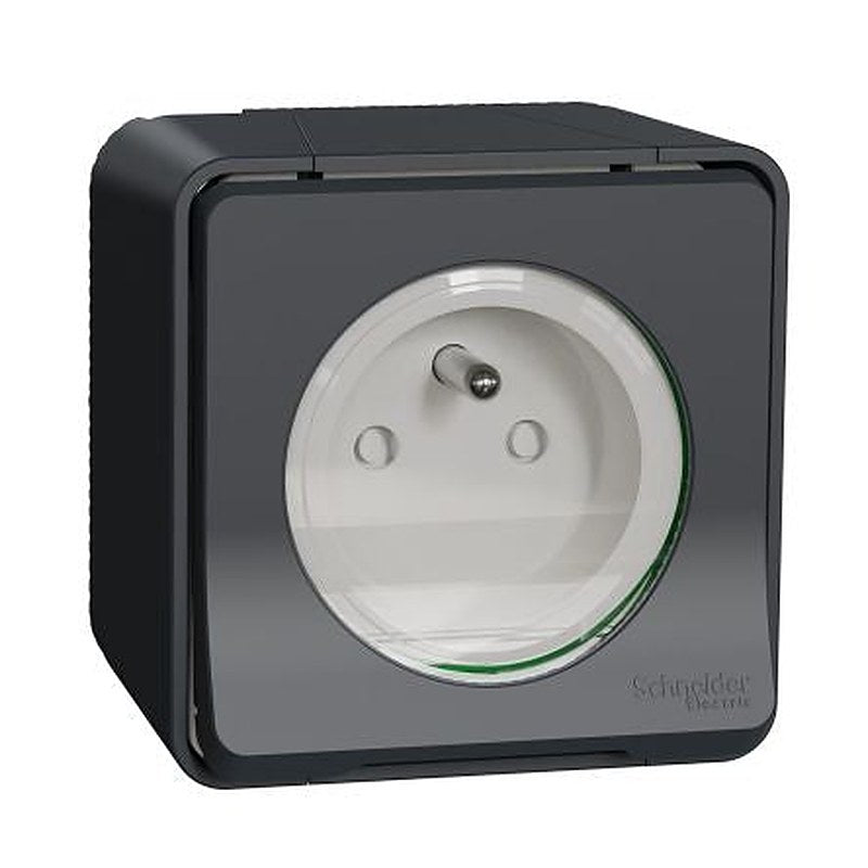 Schneider Electric Mureva Styl Grey 1 Gang Plug Socket, 16A Indoor & Outdoor, French 2P