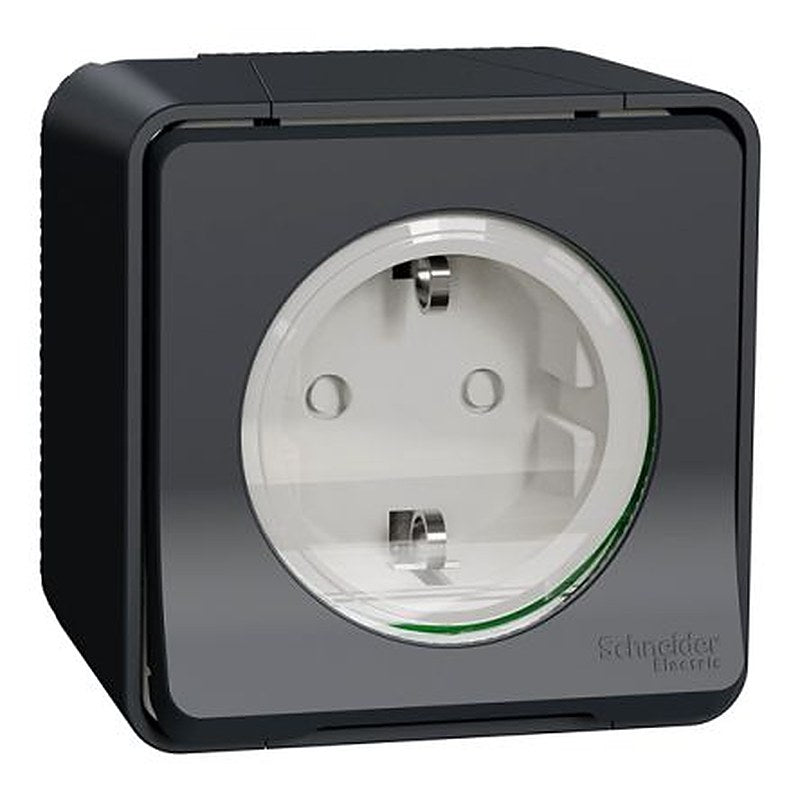 Schneider Electric Mureva Styl White, Black Plug Socket, 16A Indoor & Outdoor