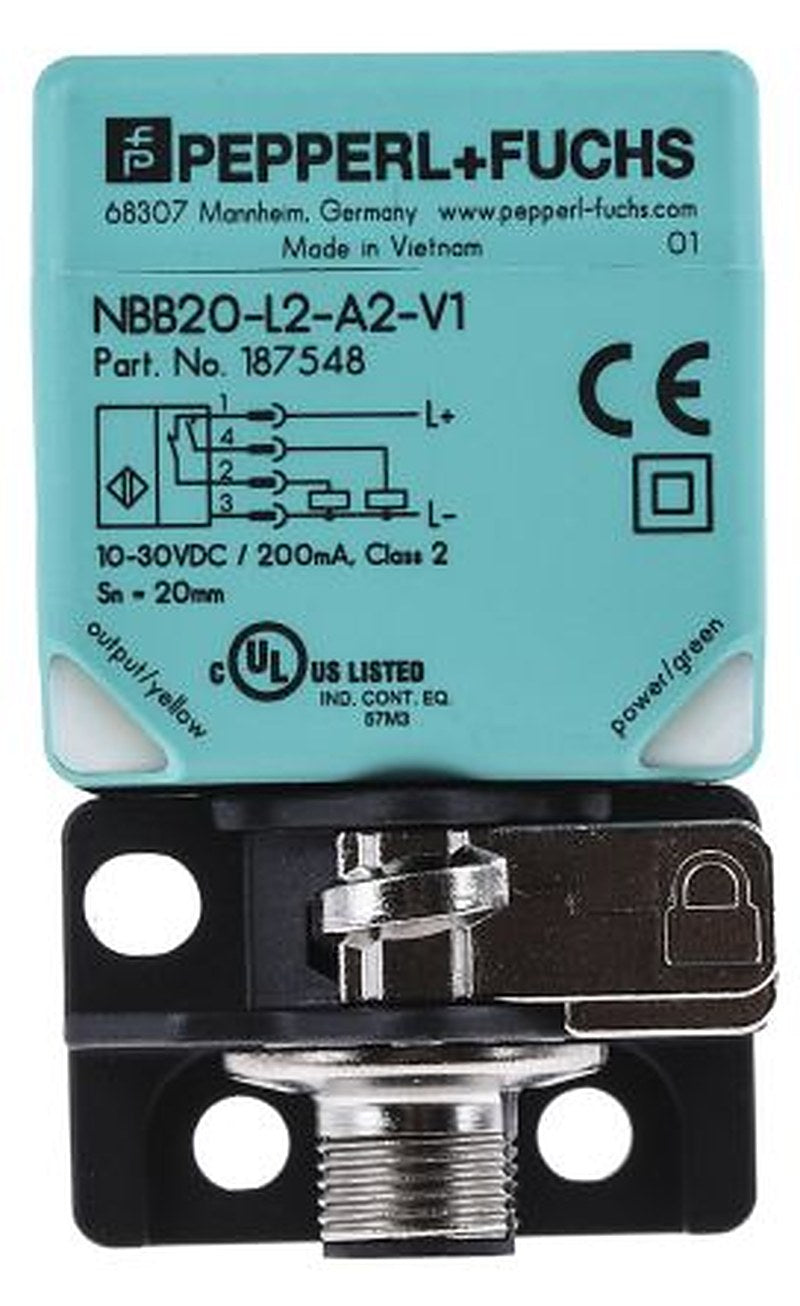 Pepperl + Fuchs NBB20-L2-A2-V1 Block Inductive Proximity Sensor, M12 x 1 PNP 30V 20 mm 30 V dc 200mA
