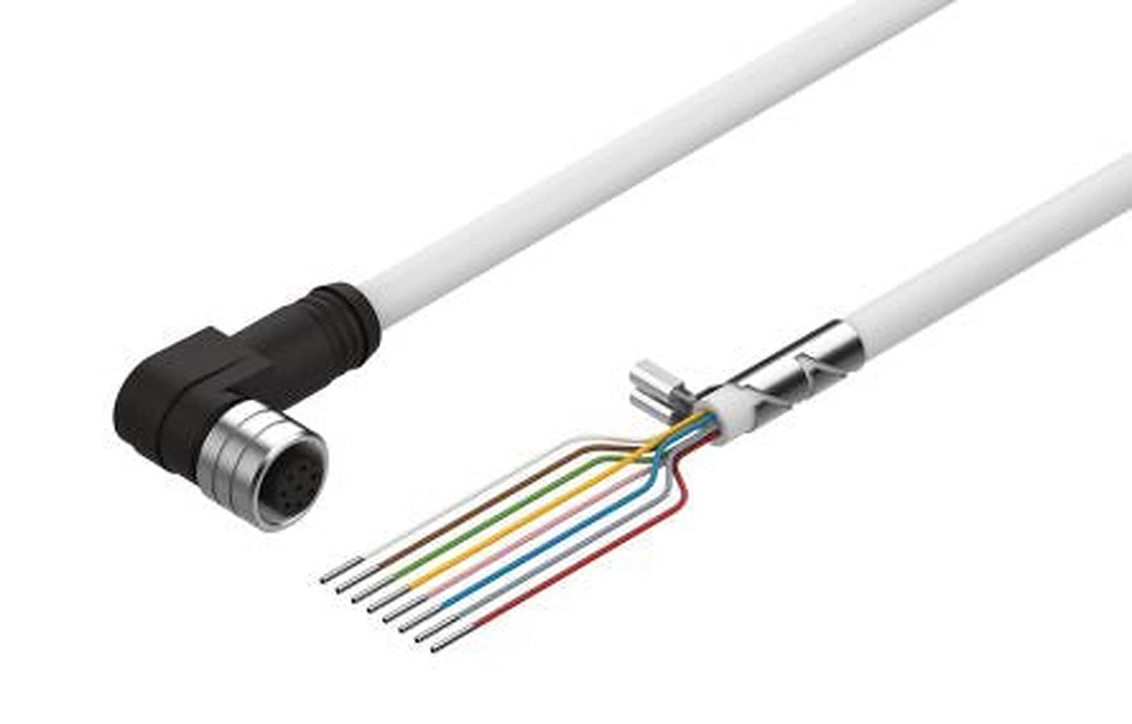 Festo Female 8 way M12, Right Angle to 8 way Straight, Unterminated Cable, 2.5 m