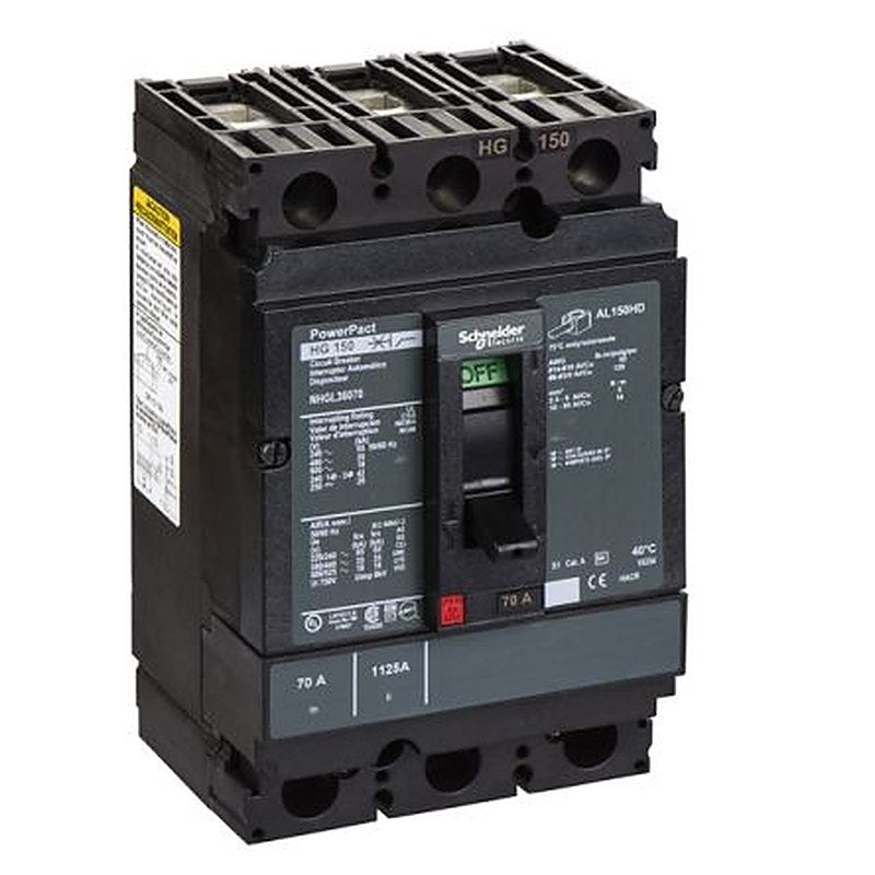 Schneider Electric, PowerPact, PowerPact Molded Case Circuit Breaker 3-Pole 70A, Breaking Capacity 18 kA, DIN Rail