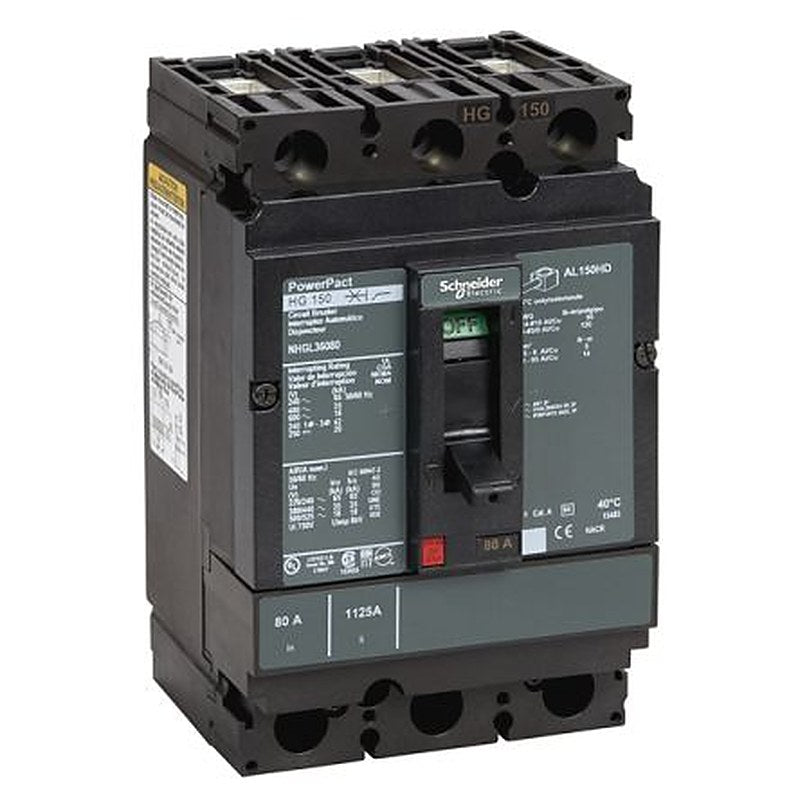 Schneider Electric, PowerPact, PowerPact Molded Case Circuit Breaker 3-Pole 80A, Breaking Capacity 18 kA, DIN Rail