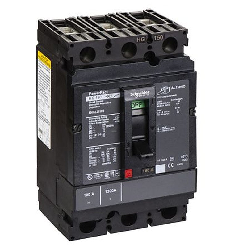Schneider Electric, PowerPact, PowerPact Molded Case Circuit Breaker 3-Pole 100A, Breaking Capacity 18 kA, DIN Rail