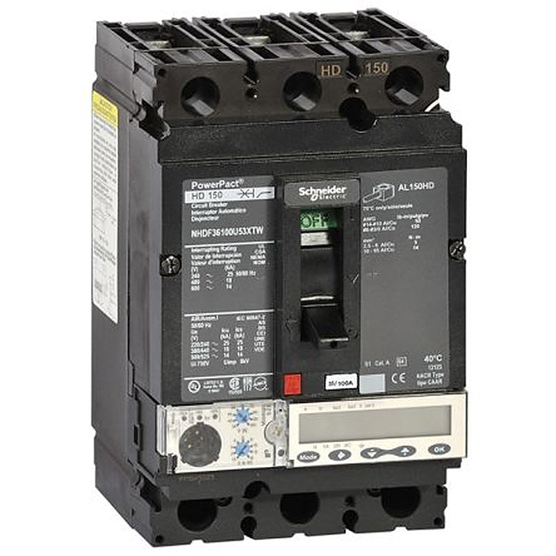 Schneider Electric, PowerPact, PowerPact Molded Case Circuit Breaker 3-Pole 100A, Breaking Capacity 25 kA, DIN Rail