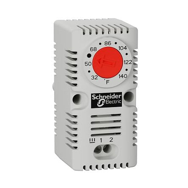 Schneider Electric Thermostat, 140 °F Max Heating Function, Automatic Reset, 1 NO, DIN Rail