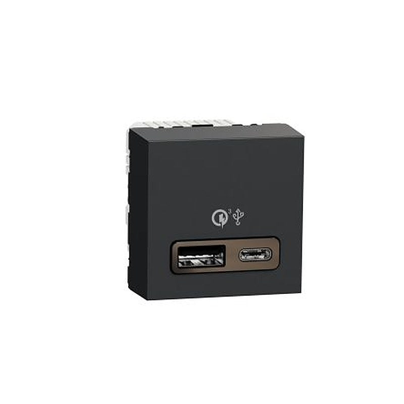 Schneider Electric Unica Anthracite 1 Gang USB Socket, 3.4A, USB Type C, USB Type A