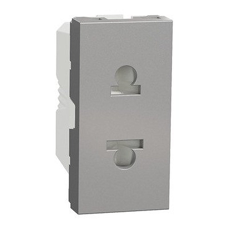 Euroamerican Socket outlet, New Unica, 2P, EU US, 1 module, shuttered, aluminium (Euroamerican Socket outlet New Unica) is a Schneider Electric product. Designed for reliable performance and long service life. Available across Iraq — contact us for pricing and delivery options.