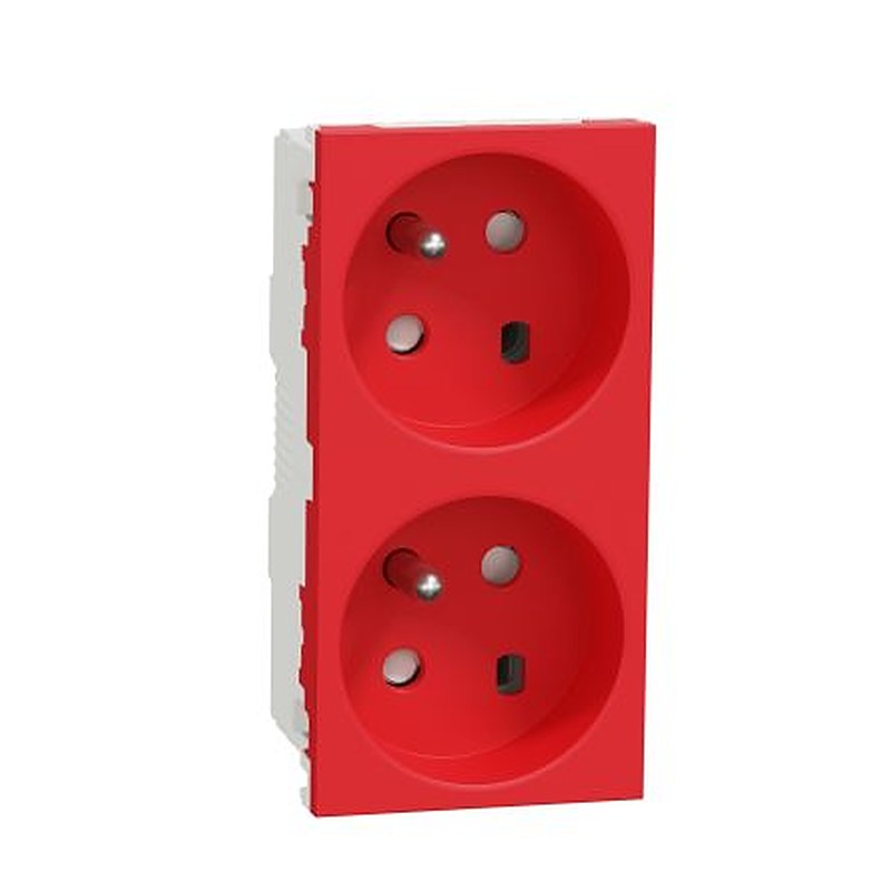 Schneider Electric Red 2 Gang Power Socket, 16A Indoor, French 2P