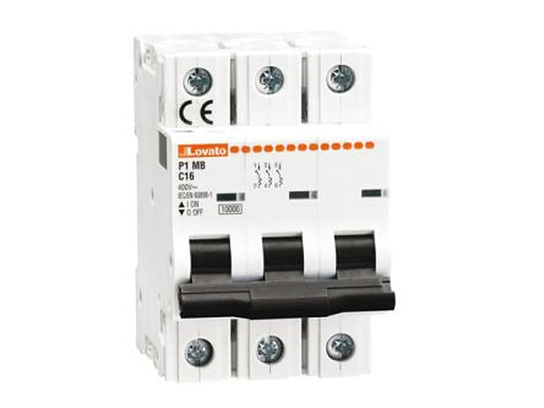 Lovato P1 P1MB Miniature Circuit Breaker, 3-Pole, 13A, Type C, 400V ac AC, 80 V dc DC, 10 kA Breaking Capacity