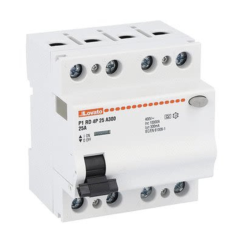 Lovato P1RD Series Molded Case Circuit Breaker, 25A, 4-Pole, 300 mA, Type A 400V ac