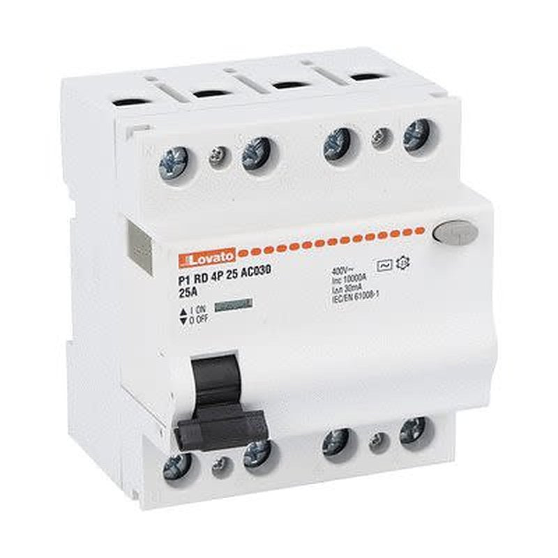 Lovato P1RD Series Residual Current Circuit Breaker, 25A, 4-Pole, 30 mA, Type AC 400V ac