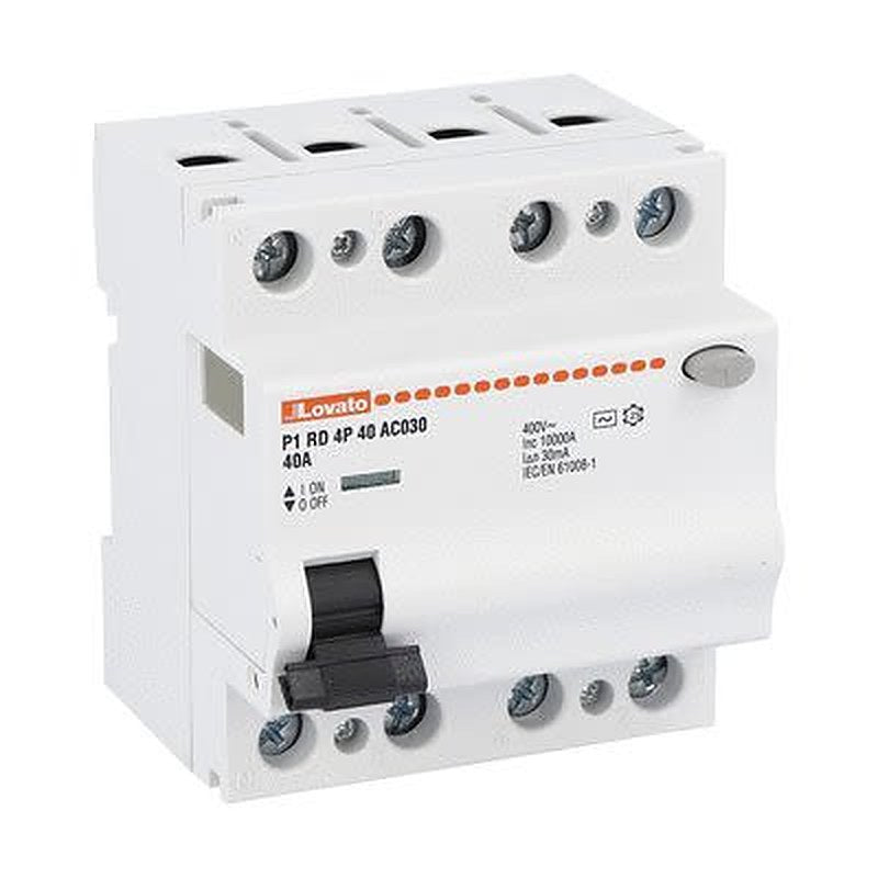 Lovato P1RD Series Residual Current Circuit Breaker, 40A, 4-Pole, 30 mA, Type AC 400V ac