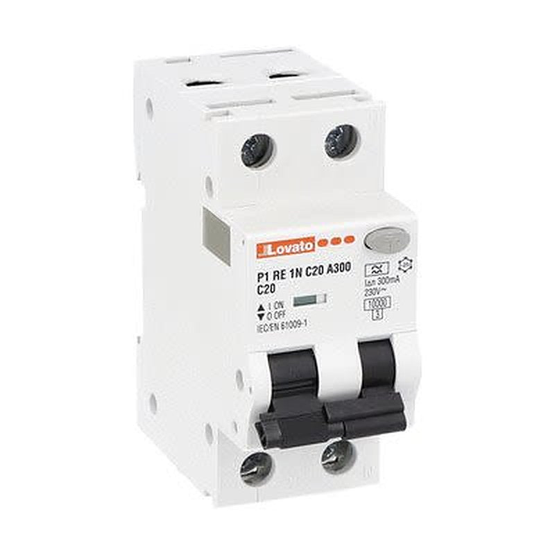Lovato Residual Current Circuit Breaker with Overload Protection, 20A Current Rating, 1-Pole, 300 mA Trip Sensitivity,