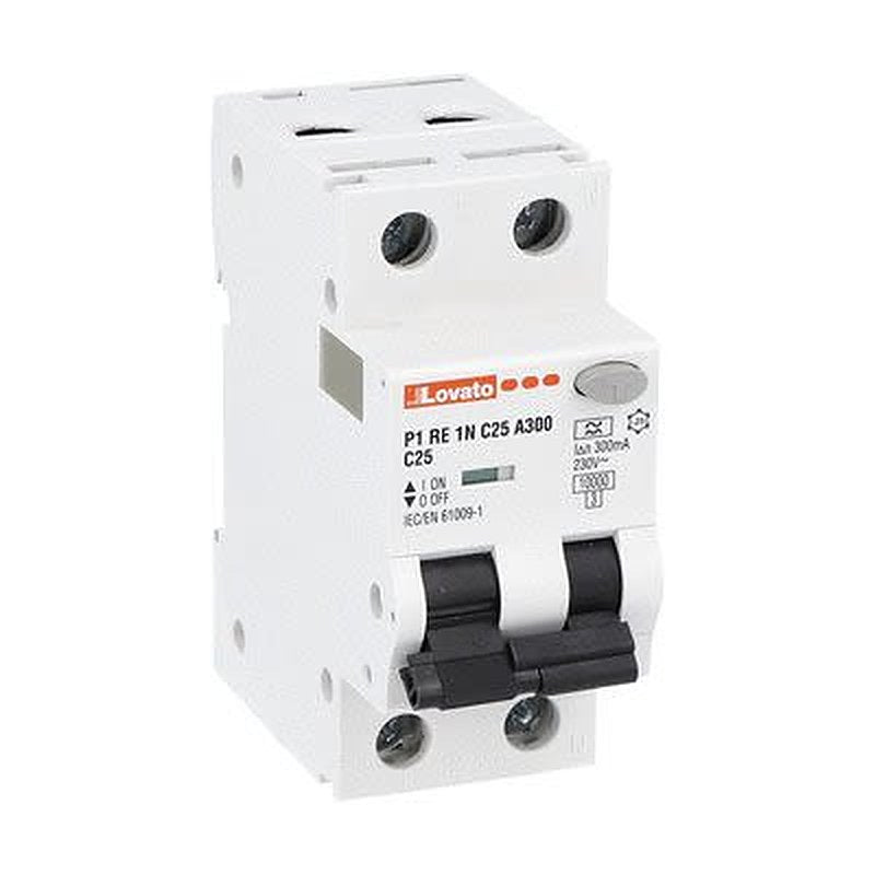 Lovato Residual Current Circuit Breaker with Overload Protection, 25A Current Rating, 1-Pole, 300 mA Trip Sensitivity,