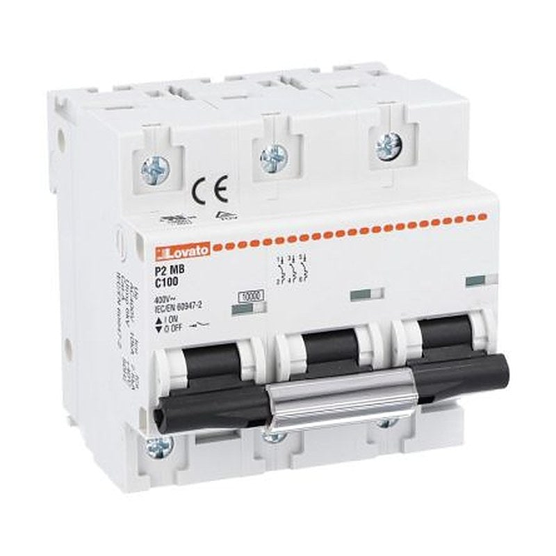 Lovato Modulo P2MB Miniature Circuit Breaker, 3-Pole, 100A, Type C, 400V ac AC, 60 V dc DC, 10 kA Breaking Capacity