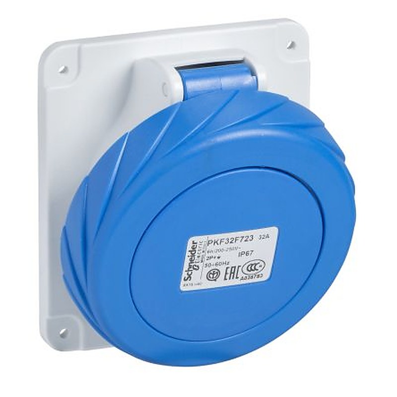 Schneider Electric, Mureva IP67 Grey Socket, Panel Mount, 2P+PE, Rated At 16A, 250V