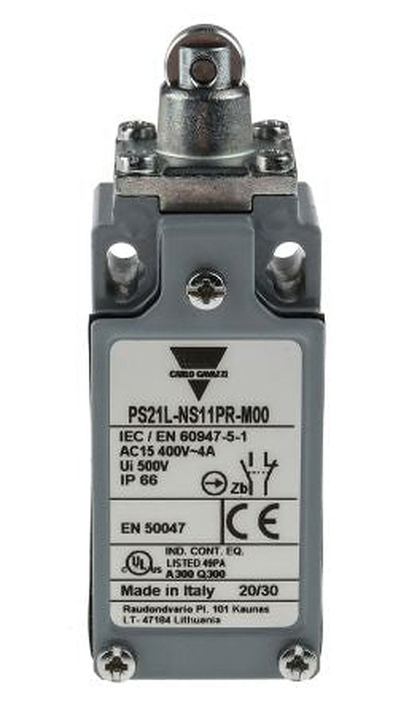 Carlo Gavazzi PS21L Series Roller Plunger Limit Switch, 1 NO/1 NC, IP66, Zinc Housing, 400V ac, 1.8A