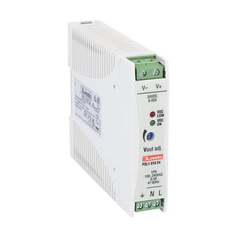 Lovato PSL Power Supply DIN Rail Power Supply 375 V dc, 264V ac AC Input 24V dc, 420 mA Output DC 10 W