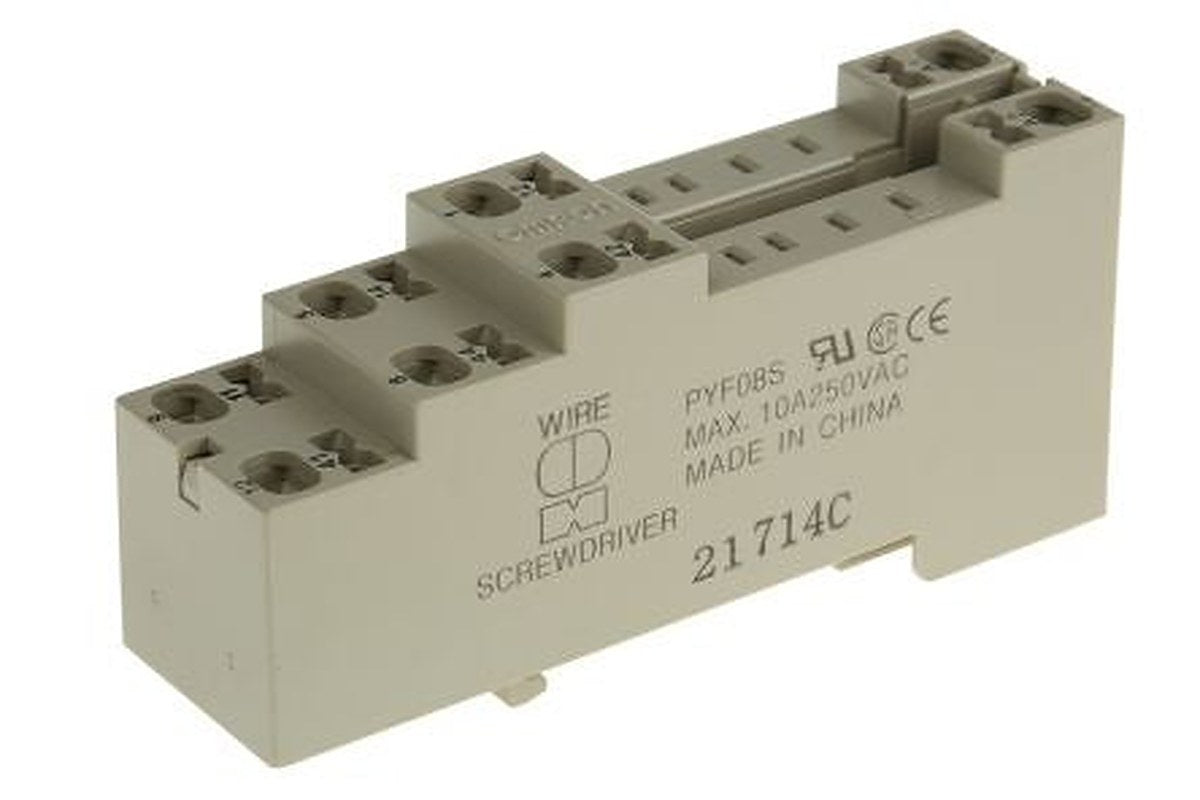 Omron PY 8 Way 250V ac DIN Rail Relay Socket, for use with MY2 Series