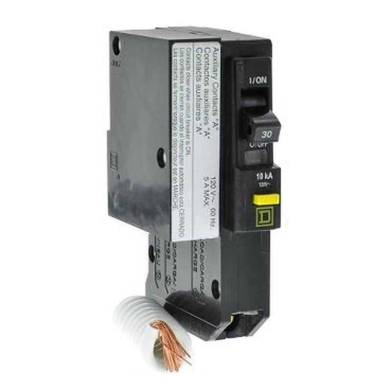 Mini circuit breaker, QO, 30A, 1 pole, 120VAC, 10kA, plug in, 6mA grd fault A, pigtail, aux switch 1A (Mini circuit breaker QO) is a Schneider Electric product. Designed for reliable performance and long service life. Available across Iraq — contact us for pricing and delivery options.