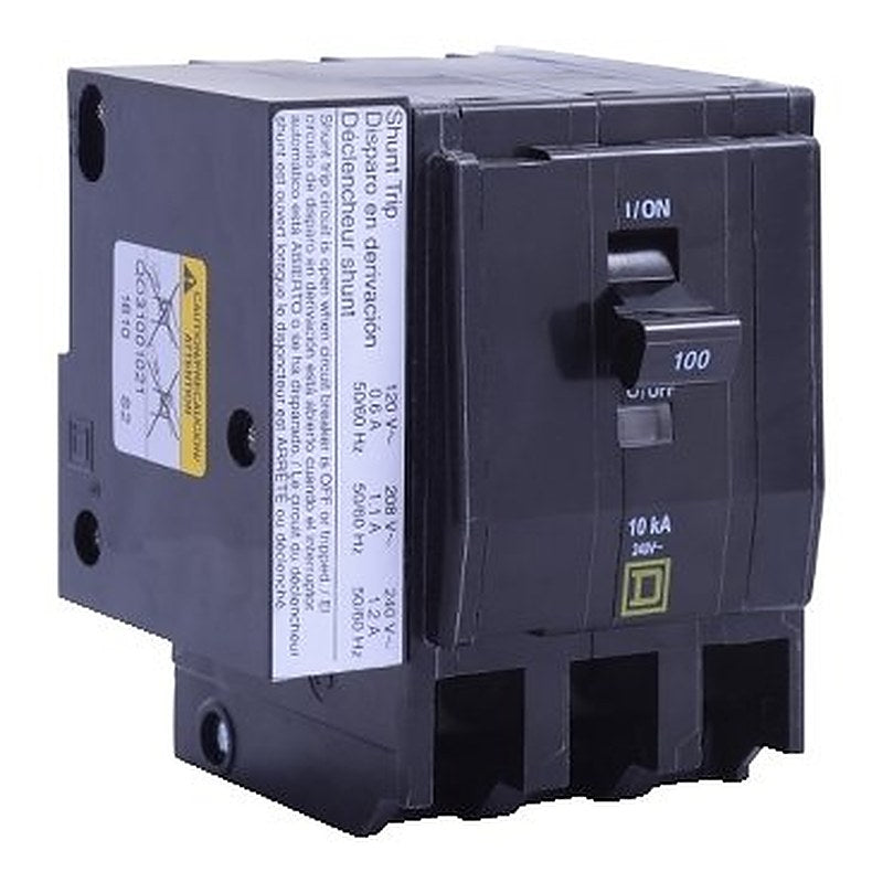 Mini circuit breaker, QO, 100A, 3 pole, 120/240VAC, 22kA, plug in, AC shunt (Mini circuit breaker QO) is a Schneider Electric product. Designed for reliable performance and long service life. Available across Iraq — contact us for pricing and delivery options.