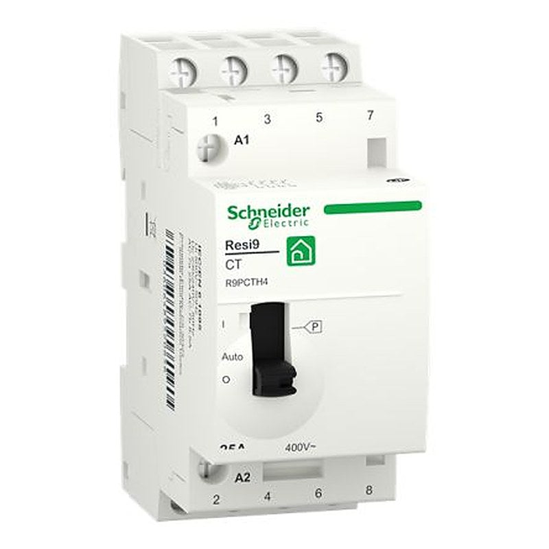 Schneider Electric Resi9 Contactor, 220V Coil, 4-Pole, 25 A, 1.6 W 240V, 4 NO, 400V