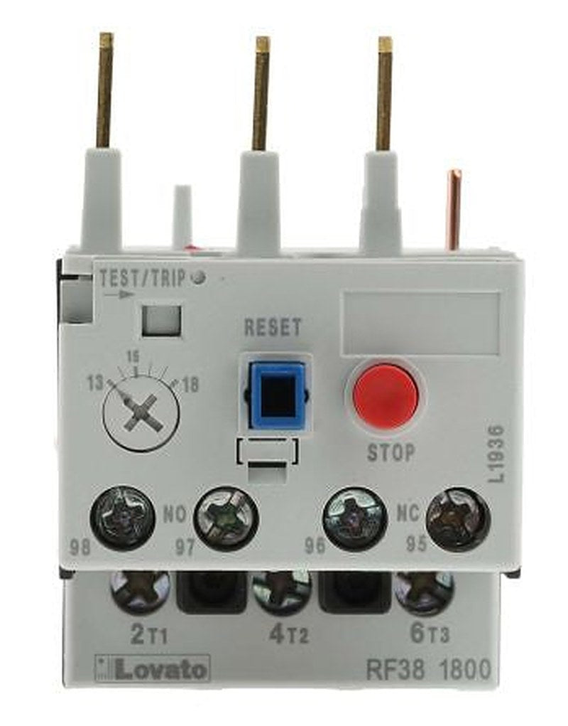 Lovato, RF38 Thermal Overload Relay NO/NC, 13A, 18 A F.L.C, 18A Contact Rating 3
