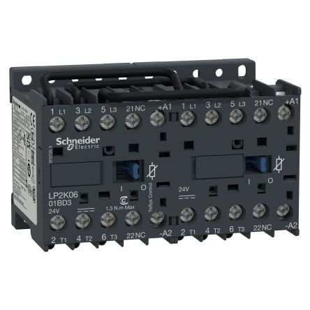 Schneider Electric LP2K Reversing Contactor, 24V Coil, 3-Pole, 6 A, 3 kW 24V, 3 NO