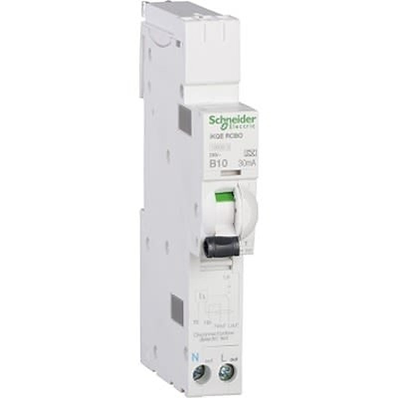 Schneider Electric Residual Current Circuit Breaker with Overload Protection, 10A Current Rating, 1-Pole, 30 mA Trip