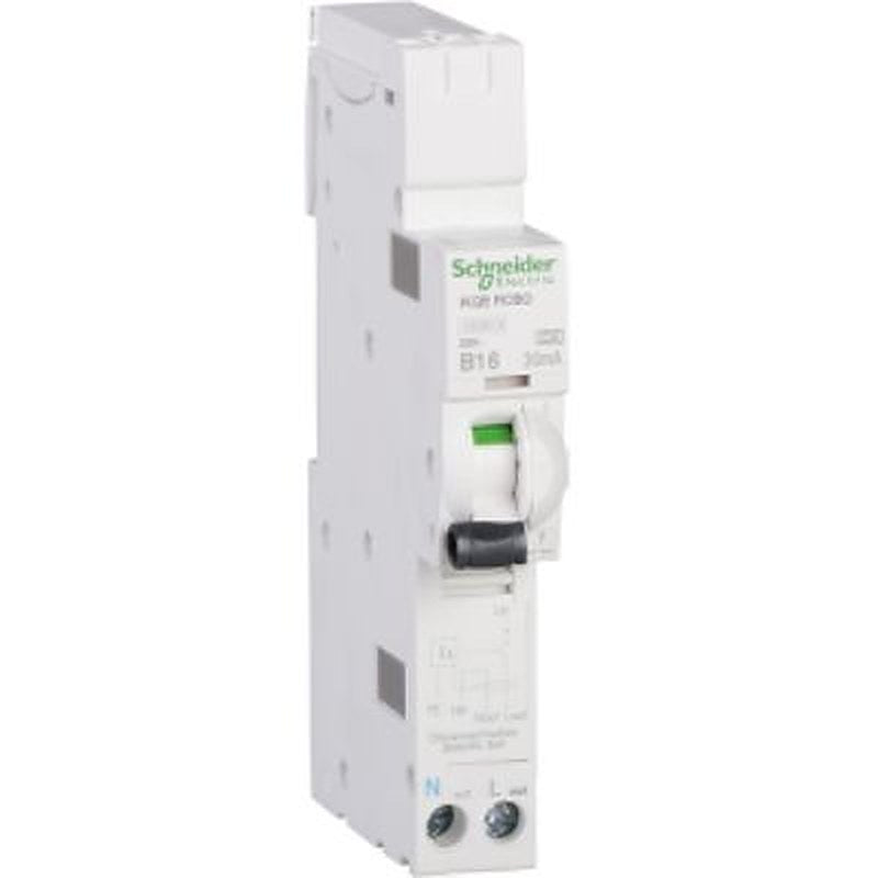 Schneider Electric Residual Current Circuit Breaker with Overload Protection, 20A Current Rating, 1-Pole, 30 mA Trip