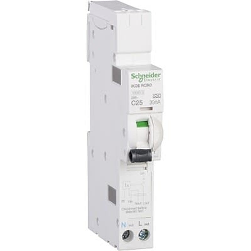 Schneider Electric Residual Current Circuit Breaker with Overload Protection, 25A Current Rating, 1-Pole, 30 mA Trip
