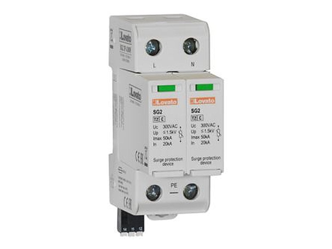 Lovato 2 Phase Surge Protector, 50 kA, 1.5 kV, DIN Rail