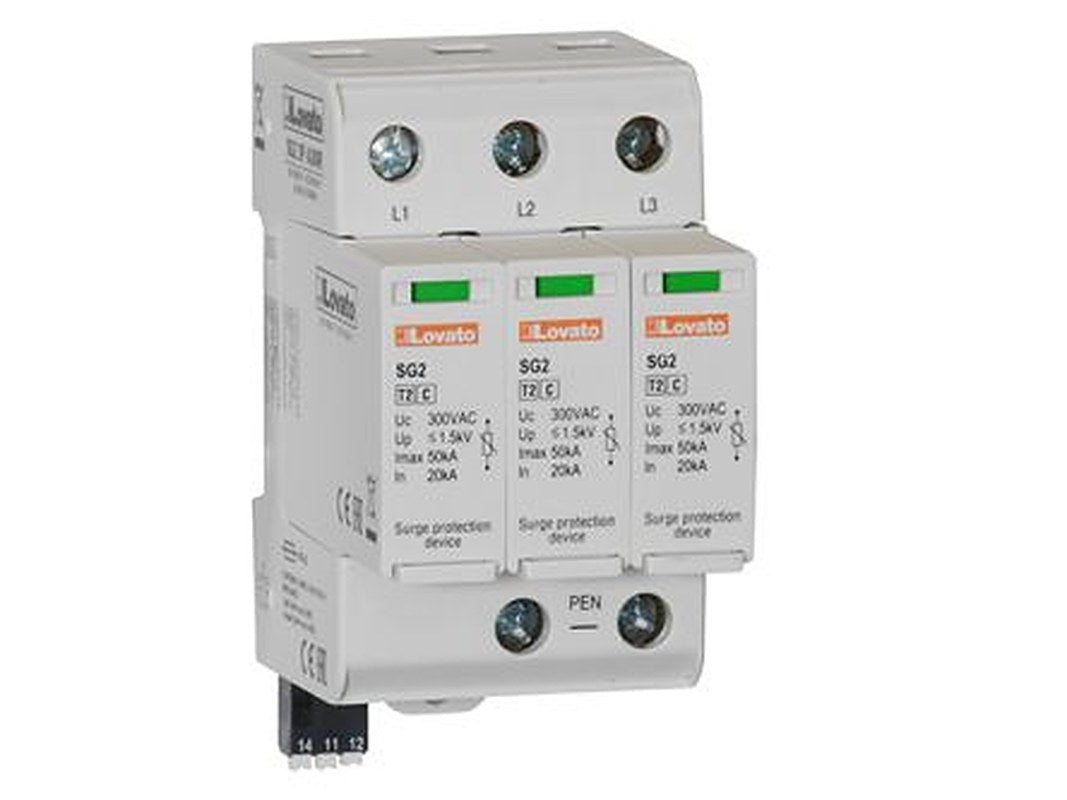 Lovato 3 Phase Surge Protector, 50 kA, 1.5 kV, DIN Rail