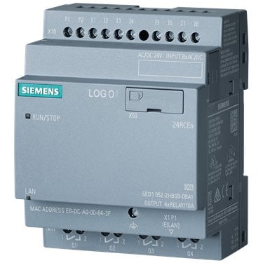 LOGO! 24RCEO (AC), logic module, PS/I/O: DC 24V/24V AC/relay, 8 DI/4 DQ, without display, memory 400 blocks, modular expandable, Ethernet, integrated web server, data log, user-defined web pages, standard microSD card for LOGO! Soft Comfort V8.3 or higher, older projects executable cloud connection in all LOGO! 8.3 basic units
