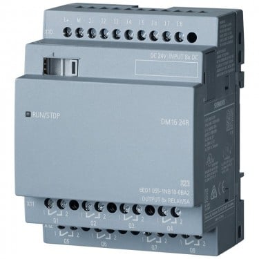 LOGO! DM16 24R expansion module, PS/I/O: 24 V DC/24 V DC/relay, 8 DI/8 DO, 4 MW for LOGO! 8