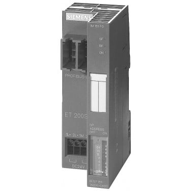SIMATIC DP, Interface module IM 151-1 FO for ET 200S; Transmission rate to 12 Mbit/s; Data volume of 244 bytes each for inputs and outputs; max. 63 power, electronic or motor starter modules can be connected; bus connection via integr. FOC incl. termination module