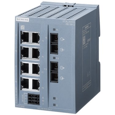 SCALANCE XB108-2 unmanaged IE switch, 8x 10/100 Mbit/s Ports, 2x 100 Mbit/s multimode SC, for setting up small star and line topologies; LED diagnostics,IP20, redundant power supply, 24 V AC/DC Manual available as a download .