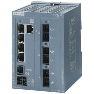 SCALANCE XB205-3 managed Layer 2 IE switch 5x 10/100 Mbit/s RJ45 ports 3x MM FO SC-port 1x console port, diagnostics LED redundant power supply; IEC 62443-4-2 certified; temperature range 0 °C to +60 °C; DIN-rail mounting; default PROFINET.