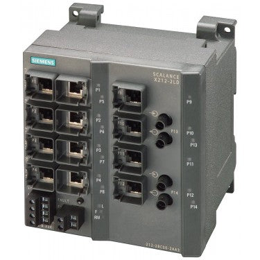 SCALANCE X212-2LD, managed IE switch, 12x 10/100 Mbit/s RJ45 ports, 2x 100 Mbit/s single-mode BFOC, LED diagnostics, error-signaling contact with set pushbutton, redundant power supply, PROFINET IO device, network management, Redundancy Manager integrated, incl. electron. manual on CD-ROM, C-PLUG optional.