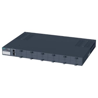 SCALANCE XR324-12M; managed IE switch, 19" rack; 12x 100/1000 Mbit/s 2-port media modules, electrical or optical; LED diagnostics; error signaling Contact; Select/set pushbutton, PROFINET IO device, network management, Integrated redundancy manager, office features (RSTP, VLAN, IGMP,..) C-plug in scope of delivery Power supply 230 V AC; Ports in the front.