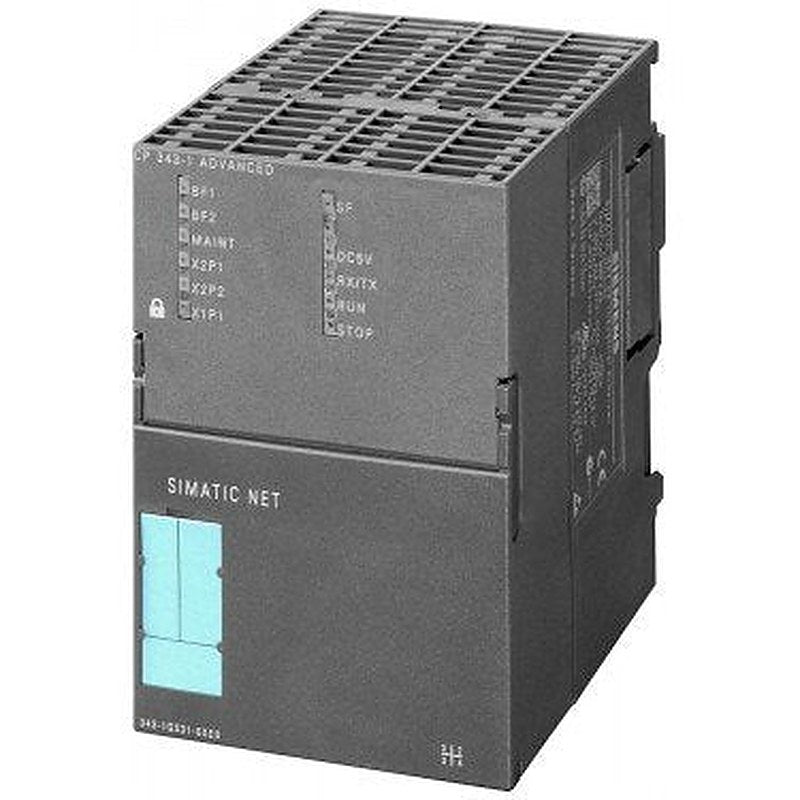 Communications processor CP 343-1 Advanced for connection of SIMATIC S7-300 CPU to Industrial Ethernet: PROFINET IO controller a./o. IO device; RT and IRT, MRP, PROFINET CBA; TCP/IP, ISO, UDP, S7 comm., S5-compat. communication (SEND/RECEIVE) with Fetch/Write RFC1006, Multicast Diagnostic extension, SNMP, DHCP, FTP client/server, email, Gigabit-SS1X RJ45 (10/100/1000); PROFINET interface 2x RJ45 (10/100 Mbit/s); PROFINET CBA; firewall/VPN; PROFIenergy.