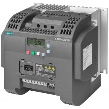 SINAMICS V20 200-240 V 1-phase AC -10/+10 rated power 2.2 kW with 150% overload for 60 sec. unfiltered I/O: 4 DI, 2 DO,2 AI, 1 AQ fieldbus: USS/MODBUS RTU with built-in BOP degree of protection IP20/UL open size: C 184x182x169 (WxHxD)