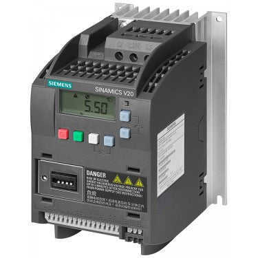 SINAMICS V20 380-480 V 3 AC -15/+10% 47-63Hz rated power 1.5 kW with 150% overload for 60 sec. Integrated filter C3 I/O: 4 DI, 2 DO,2 AI, 1 AQ fieldbus: USS/MODBUS RTU with built-in BOP protection: IP20/ UL open size: A 90x166x146 (WxHxD)