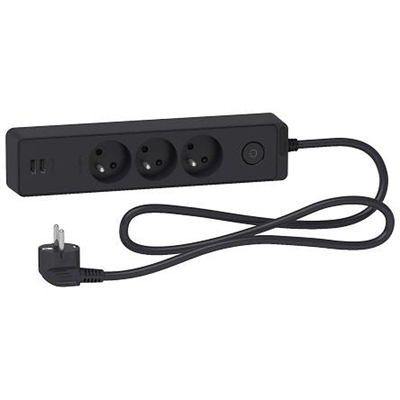 Schneider Electric French 2P 3 Gang Trailing Socket, 1.5m Cable, 16A, 250V