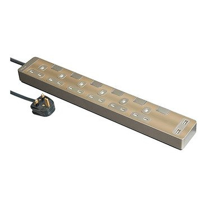 Trailing socket, AvatarOn, with individual switch & USB, 6 gang, 3M, metal golden hairline (Trailing socket AvatarOn) is a Schneider Electric product. Designed for reliable performance and long service life. Available across Iraq — contact us for pricing and delivery options.