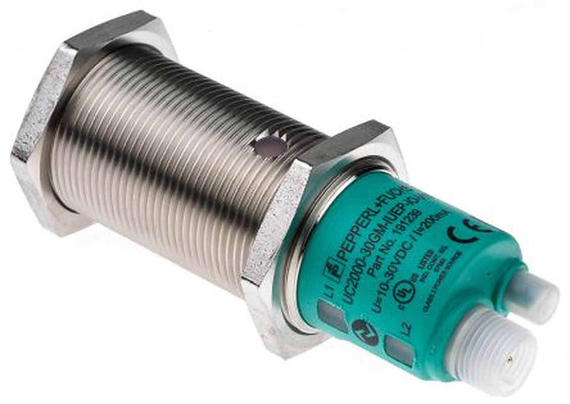 Pepperl + Fuchs UC2000-30GM-IUEP-IO-V15 Threaded Barrel Ultrasonic Proximity Sensor, M30 x 1.5 2000 mm 200mA IO-Link 3V